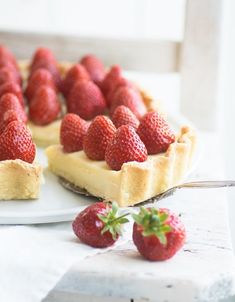 some strawberries are on a white plate