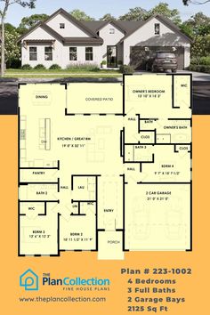 2100 sq ft ranch house plans, Plan # 223-1002 Contemporary Floor Plans, Closet Master, Porch Plans, Porch House Plans, Southern House, Garage Floor Plans, Southern House Plans, One Story Homes, Traditional House Plans