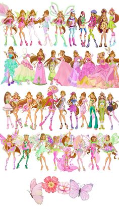 the barbie dolls are all dressed up in different outfits