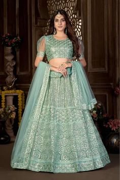 Net Embroidery Lehenga Choli In Green Colour - LD5690051 Bridesmaid Lehenga, Lehenga Choli Wedding