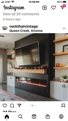 an instagram page with a fireplace in the middle