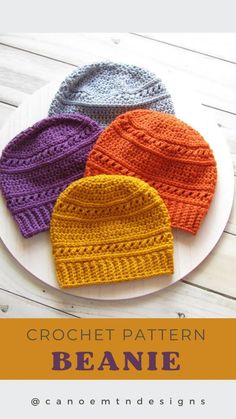 Crochet Beanie Pattern - Unisex Crochet Touque Pattern, Crochet Beanies For Women Free Pattern, Crochet Patterns Beanie, Crochet Ear Warmer Free Pattern, Easy Crochet Beanie, Crocheted Beanies, Crochet Hat Sizing, Self Striping Yarn, Crochet Bloggers