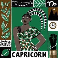 an illustration of a woman with her hands on her hips and the words capricorn above it