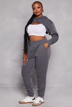 Sweatpants, Tapered Leg, High Waisted, Solid, Fleece, Item Number 3951063405911 Plus Size Gym, Puma Outfit, Plus Size Joggers, Romper And Jacket, Pants And Leggings, Girls Pajamas, Girls Jacket, Item Number, Gym Life