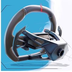 an artistic rendering of a steering wheel on a blue background