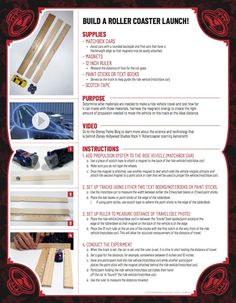 the instructions for how to build a roller coaster launcher with wood and plastic construction materials