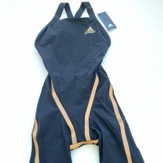 Adidas Adizero Xx Open Back Competition Swimsuit Black/Gold Women’s 26” New Adidas Sports Swimwear, Adidas Black Swimwear For Swimming, Adidas Black Fitted Swimwear, Fitted Black Adidas Swimwear, Sporty Black Adidas Swimwear, Competition Swimsuit, Adidas Swimwear, Adidas Swimsuit, Swimsuit Workout