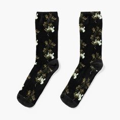 Floral Socks, The Orchid, Ivory White, Knit Socks, Socks For Sale, Knitting Socks