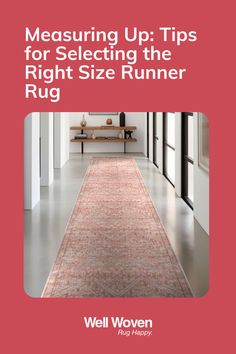 a red book cover with the title measuring up tips for selecting the right size runner rug