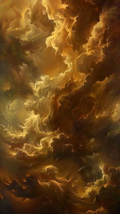 the painting is very large and colorful with clouds in it's center, as well as dark colors