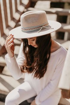 The Maldives Moon Felt Fedora Hat is where new meets classic. This rancher style hat is the perfect piece for your adventures in the outdoors. Featuring a unique geometric-pattern band with rope detailing and wide brim, this fedora will highlight your looks in the sun and the moonlight. #hats #fedorahats #ahm #americanhatmakers #wanderlustcollection Beige Brimmed Felt Hat For Outdoor, Beige Wide Brim Felt Hat For Outdoor, Beige Flat Brim Fedora For Outdoor, Beige Fedora With Flat Brim For Outdoor, Beige Flat Brim Hat For Outdoor, Bohemian Beige Panama Hat For Outdoor, Beige Bohemian Panama Hat For Outdoor, Bohemian Short Brim Felt Hat For Outdoor, Bohemian Beige Hats For Outdoor