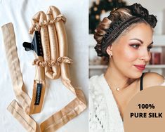 100% Mulberry Silk heatless curl ribbon robe curler, long soft no -hear hair curler set with silk Scrunchies ,Organic silk curling set Curl Hair Without Heat, Heat Free Curls, Ribbon Curls, Heatless Hair, Large Curls, Heatless Hair Curlers, Silk Scrunchies, Heatless Hairstyles, Heatless Curls