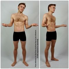 two pictures of a man with no shirt on, one showing the same amount of his body