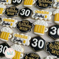 birthday cookies decorated with beer and icecream frosting for 30th birthday party decorations