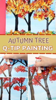 an autumn tree q - tip painting project for kids