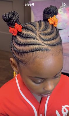 Little Gurl Hairstyles Kids, Cornrow Two Buns, Two Shuku Hairstyle For Kids, Simple Cornrows For Kids, Children Hairstyles Black For School, Natural Cornrow Hairstyles For School, Braided Cornrow Hairstyles Natural Hair, Cornrow Hairstyles Natural Hair, Kids Cornrow Hairstyles Natural Hair