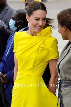 Kate Middleton Yellow Gown Wimbledon Final 2022 Elegant Yellow Short Sleeve Midi Dress, Yellow Short Sleeve Dress For Formal Events, Yellow Short Sleeve Midi Dress For Evening, Yellow Short Sleeve Formal Dress, Yellow Short Sleeve Evening Dress, Yellow Short Sleeve Dress For Evening, Kate Middleton Yellow, Wimbledon Final, Kate Middleton Dress