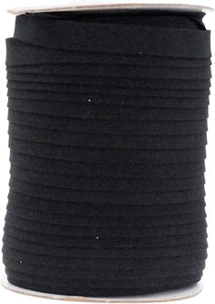 a spool of black cord on a white background