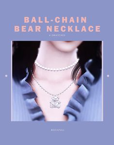 the cover of ball - chain bear necklace, featuring a woman's neck and chest