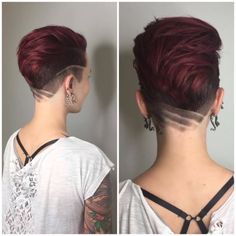 Pixie Colored Hair Ideas, Pompadour Women, Female Fade Haircut, Lesbian Haircut, Undercut Hair Designs, Androgynous Haircut