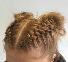 SOPHISTICATED DOUBLE BRAID'S HAIRSTYLES IDEAS FOR GIRLS - Peinados con doble trenza Plaits Into Bun, French Braided Space Buns, Space Buns Volleyball, Dutch Plait Hairstyles, Two Braids Into Buns, Braids Into High Bun, Dutch Braid Space Buns, Braids Into Space Buns, Braids With Space Buns