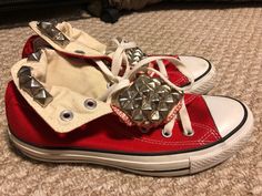 Authentic Studded Converse All Star Solid Chuck Taylor Hi High Top Shoes. Men’s size 5 Women’s size 7 Have been worn a few times but not much at all Cool Converse High Tops, High Top Shoes Men, Studded Converse, Cool Converse, Red Chucks, Style Goals, Pretty Shoes, Model Life, High Top Shoes