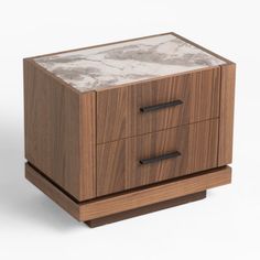 a wooden box with two drawers and marble top