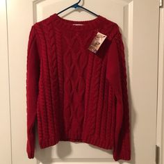 Real 100% Scottish Wool Purchased In The United Kingdom Made In A Red Cable Knit Pattern Cable Knit Pattern, The United Kingdom, Knit Pattern, Cable Knit Sweater, Knit Patterns, Colorful Sweaters, Cable Knit, Knit Sweater, Knitted Sweaters