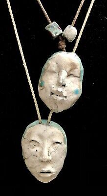 ARTISIAN ASIAN CLAY POTTERY FACE NECKLACE LOT OF 2 HANDMADE SIGNED MODERNIST MOD | eBay Pottery Face, Artisan Jewelry Necklaces, Face Necklace, Handcrafted Artisan Jewelry, Clay Pottery, Artisan Jewelry, Antique Jewelry, Vintage Antiques, Jewelry Necklace Pendant