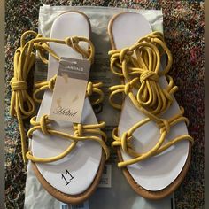 Heltid Size 11 Darker Yellow Sandals Timberland Sandals, Raffia Sandals, Jimmy Choo Sandals, Yellow Sandals, Low Heel Sandals, Leather Slide Sandals, Leather High Heels, Leather Wedge Sandals, Studded Leather