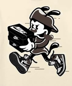 a t - shirt with an image of a cartoon character running and carrying a box