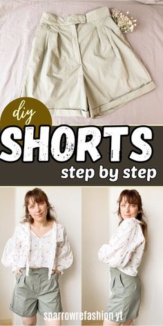 Shorts Sewing Pattern, Diy Shorts, Fabric Paper, How To Sew, Step By Step, High Waisted, Zipper