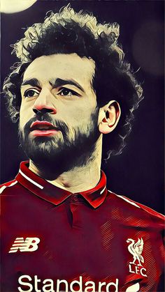 a painting of a man with curly hair and beard wearing a red shirt looking up at the sky