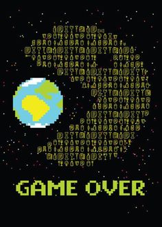 an old video game with the words game over printed on it in green and blue