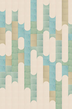 Tile design using blue,green and taupe tiles in vertical pattern. Shower Tiles, Floor Pattern, Tile Layout, Justina Blakeney, Printed Tile, Tile Designs, Empty Spaces, Blue Kitchen