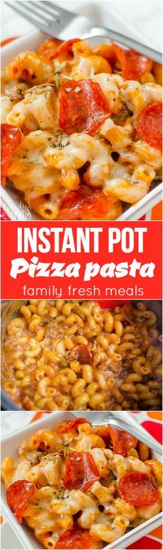 instant pot pizza pasta with tomato sauce and fresh meats is an easy dinner idea