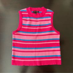 Qed London Ribbed Knitted Crop Top Brand New, Only Worn One Time! Magenta, Pink, And Blue Striped. Super Cute And Barbie-Like. This Was Worn To Cosplay Barbie On Halloween For The Upcoming Barbie Movie! Uk Large. Fits More Like A Us Medium. Stretchy Material, So It Can Fit A Us Large. Offers Welcome. Pink Knitted Cotton Top, Trendy Pink Knitted Top, Fitted Pink Knit Top, Trendy Sleeveless Pink Sweater, Trendy Pink Sleeveless Sweater, Trendy Ribbed Pink Knit Top, Pink Cotton Knit Top, Pink Cotton Knitted Top, Pink Knitted Crew Neck Top