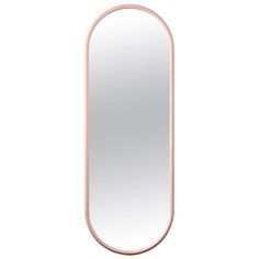 an oval mirror with a pink frame on the front and back sides, against a white background