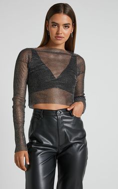 Mesh Outfit, Young Miko, Sun And Earth, Net Top, Night Tops, Mesh Crop Top, Sheer Material, Mesh Long Sleeve, Boat Neckline