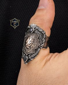 Lion Thumb Men Ring, 925 Sterling Silver Ring, Gift for Boyfriend, Archer Thumb Ring,Animal Silver Ring, Engraved Ring, Imperial Thumb Ring ✦ Details ✦ * Material: 925 Sterling Silver * Weight: 20,50 grams * Adjustable thumb ring. * Sides oxidized  * Stamp: 925 ✦ Shipping ✦ * Processing time: 1-3 business days. * This item ships from my Turkish workshop in Istanbul. * Add your phone number in address box for a smoother delivery. That makes courier personnel's job easier.  ✦ Packaging ✦ * Comes w Engraved Ring, Symbolic Jewelry, Thumb Ring, Men Ring, Gift For Boyfriend, Luxury Gift Box, Thumb Rings, Dream Jewelry, Gold Jewelry Fashion