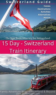 the cover of switzerland's travel guide, with two pictures of train tracks and water