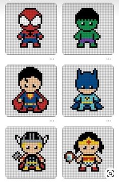 cross stitch pattern with different superheros on them