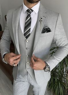 Gray Groom's Suit, Grey Prom Suit, Grey Suit Prom, Brown Suits For Men, Grey Mens Suit, Light Grey Suit, Blazer Waistcoat