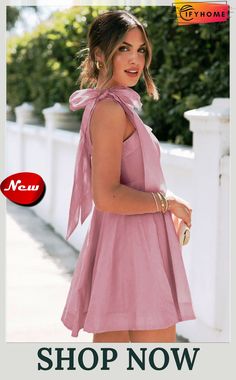 Pink Knotted Strap Square Neck High Waist Mini Dress Mini Dresses, Women Dresses, Square Neck, Dresses Mini, High Waist, On Sale, High Waisted, Mini Dress, Womens Dresses