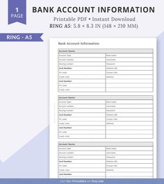 the bank account information sheet is shown