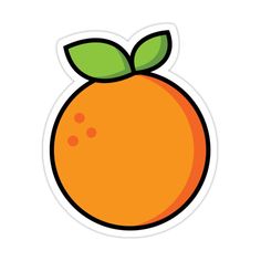 an orange sticker with a green leaf on it's top and bottom half