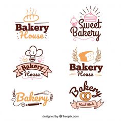 six bakery logos with different designs