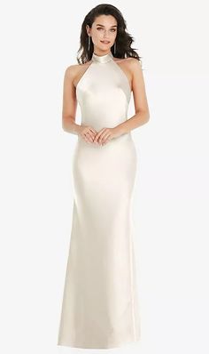 Scarf Tie High-neck Halter Maxi Slip Bridesmaid Dress In Ivory | The Dessy Group Champagne Color Dress, Dessy Collection, High Neck Halter, Scarf Tie, Social Dresses, Formal Skirt, Infinity Dress, Wedding Bridal Party, Bridal Party Dresses