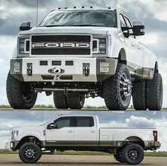 the front and rear views of a white truck