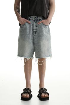 Denim Shorts & Jeans Set with Faded Raw Edges - chiclara Washed Blue Recycled Denim Jeans With Frayed Hem, Relaxed Fit Washed Blue Jeans With Frayed Hem, Relaxed Fit Recycled Denim Summer Bottoms, Summer Relaxed Fit Recycled Denim Bottoms, Spring Streetwear Bottoms In Recycled Denim, Casual Distressed Recycled Denim Bottoms, Relaxed Fit Recycled Denim Jeans For Summer, Relaxed Fit Denim Blue Jeans With Frayed Hem, Relaxed Fit Washed Blue Denim Jeans